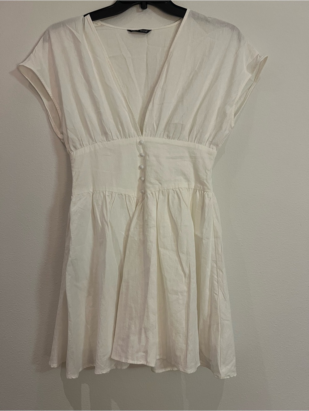Women's White V-Neck Button-Front Dress